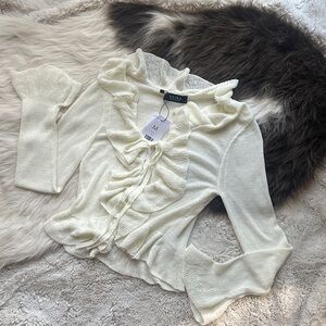 Zara Ivory Ruffled Knit Top Medium New